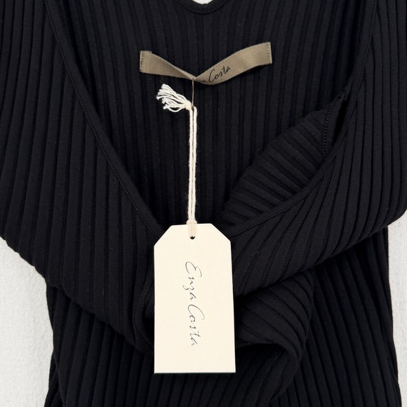 ENZA COSTA Rib Sweater Knit Midi Tank Dress Women Medium Black V Neck Luxury NEW - Picture 12 of 14